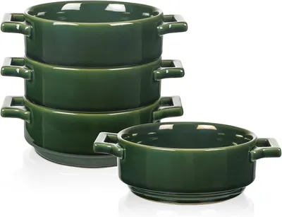 Suppenschüsseln mit Griffen, 709,76 ml, Porzellan, 4er-Set, grün, ofenfest