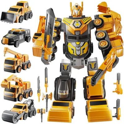 Produktbild von 5 in 1 Magnetischer Verformung Roboter baustellenfahrzeuge Auto Spielzeugset DIY paedagogisches Kreativitaetspuzzle Bausteine Spielzeug fuer Jungen und Maedchen im Alter von 3-9,Gelb