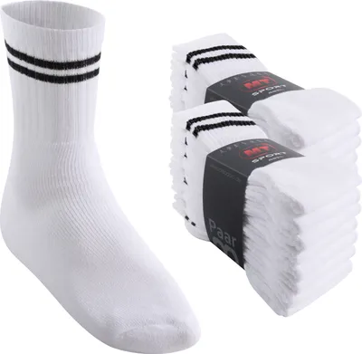 Produktbild von MT Sport- und Freizeitsocken für Damen und Herren (16 Paar) – Tennissocken – weiß mit schwarzen Streifen