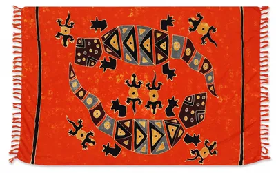 Produktbild von Handbemaltes Sarong Tuch, Bali Sarong, Wandtuch, Wickelrock, Sarongkleid - Modell 11, Uni, Orange, Viskose, 160*110 cm, Sarongs & Tücher