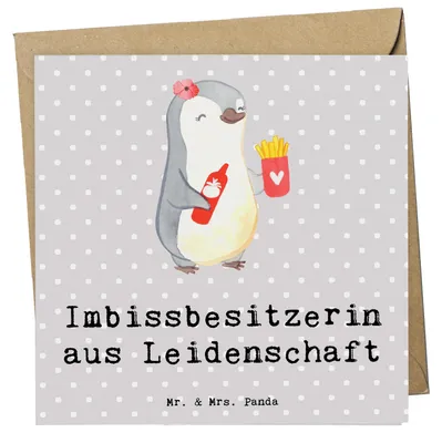 Produktbild von Mr. & Mrs. Panda Klappkarte Imbissbesitzerin Leidenschaft - Grau Pastell - Geschenk, doppelkarte, Lustig, Pommesverkäuferin, Grußkarte, Glückwunschkarte, anlasskarte