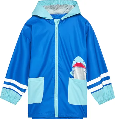 Produktbild von Playshoes Kleinkinder Kinder Jungen Regenjacke Regenmantel Buddeljacke Hai Blau, Größe:92