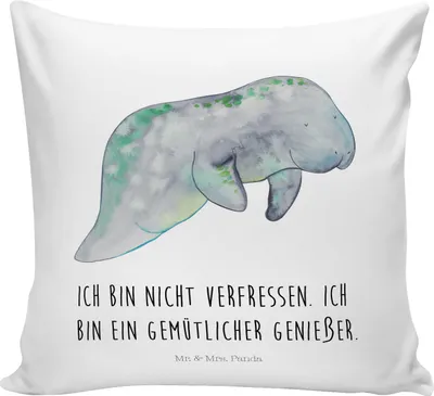 Produktbild von Mr. & Mrs. Panda Kissen 40x40 Seekuh Chillen - Weiß - Geschenk, kuschelkissen, Diät, Meer, Zucker, Essen, Sofakissen, Süßigkeiten, für sofa, bedruckt, Abnehmen