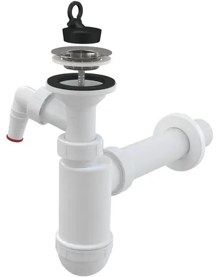 Produktbild von Alcadrain Flaschengeruchverschluss für die Waschbecken DN 40 mit einem Geräteanschluss und einem Edelstahlgitter DN 63