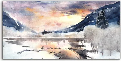 Produktbild von Coloray Canvas 100x50  Wandbild Leinwand Bilder Winter Landschaft Berge See Schnee