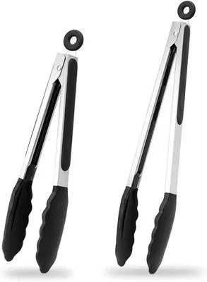 Image de Pinces de cuisine en silicone - lot de 2 - noir - acier inoxydable