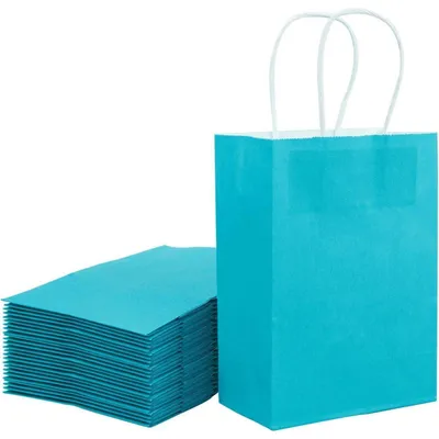 Zdjęcie produktu dla Torby papierowe, kolor niebieski, 15x8x21 cm, 25 sztuk, z uchwytami