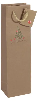 Produktbild von SIGEL GT042 Geschenktasche Flasche - beige  - mit Bodeneinlage, Geschenkanhänger und farblich abgestimmten Tragekordeln - Kraftkarton - 10 x 35 cm
