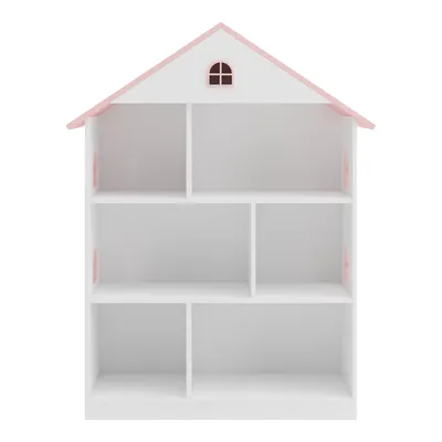 Produktbild von Kinderregal 'Vipsali' in Hausform 107 x 83 x 30 cm Weiß/Rosa