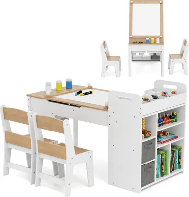 Image de Ensemble table d'art pour enfants avec 2 chaises et chevalet réglable