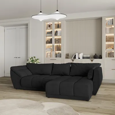 Produktbild von Masseno Ecksofa ORENTI R-S mit Schlaffunktion L-Form, Sofa mit Bettkasten, Wohnzimmersofa, Couch, Soffa, Bettsofa, Couchgarnitur- Schwarz, MATT VELVET 99