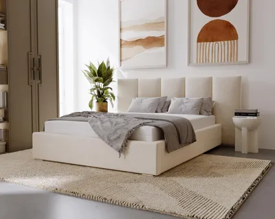 Obrázok produktu pre Čalúnená posteľ s úložným priestorom 160x200 cm Praga - zamat, posteľ do spálne, široký čelo - béžová