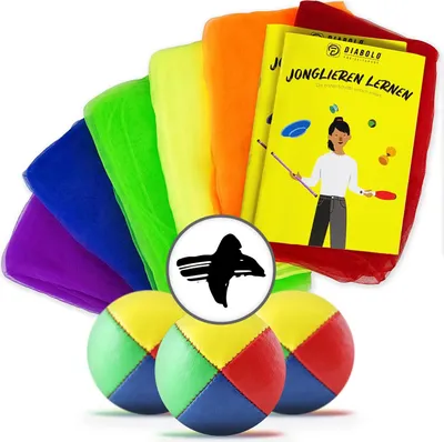 Produktbild von Diabolo Freizeitsport Jonglierset mit Jonglierbälle 3er Set (vierfarbig) und Jongliertücher 60x60cm (6 Farben)