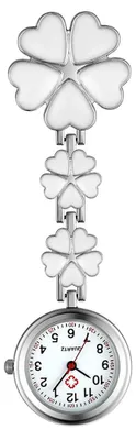 Produktbild von Taschenuhr Blumenform, 1 Stück, Quarz-Krankenschwesteruhr mit Clip, Zinklegierung, Weiß, Für Pflegekräfte und Medizinisches Personal