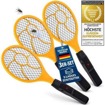 Productafbeelding van Elektrische vliegenmepper, 3-delig – Premium insectenbestrijder en muggenmepper voor effectieve insectenbestrijding in huis, tuin en op de camping