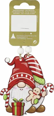 Produktbild von Weihnachtsanhänger Wichtel aus Holz 9 cm rot weiß grün 2 Stück