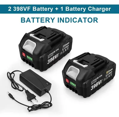 Immagine prodotto di Pacchetto batterie per utensili elettrici - Batteria agli ioni di litio 398VF + caricabatterie - 2 batterie 398VF, 1 caricabatterie - Sistema da 18 V - - Marrone