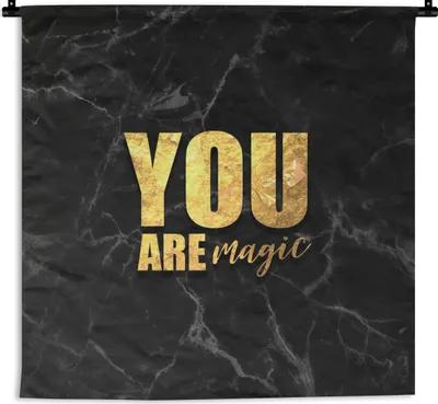Produktbild von MuchoWow® Wandteppich Wandbehang Zitate - Magie - Gold - Marmor 150x150 cm Tapisserie Dekoration Wandtuch - Wohnaccessoires - Modernes