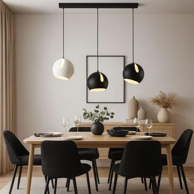 Produktbild von s.luce Ball Esstisch-Pendelleuchte 2-5-flammig Ø 30cm Balken 160cm Hängelampe Kupfer Schiene in Schwarz Halbrund, länglich 4-flammig