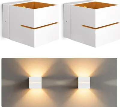Produktbild von SSC-LUXon KOURA 2er Set Wandlampe Innen weiß gold mit Lichtspalt - moderne Wandbeleuchtung Up Down Retro Design mit 1x G9 Fassung