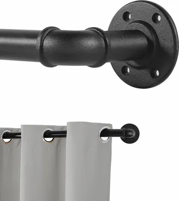 Produktbild von Schwarz Gardinenstange Ausziehbar Metall, Industrie Verstellbare Ausziehbare Gardinenstangen fš¹r ?senvorh?nge, Industrielle Vorhangstange fš¹r Fenster 80 cm - 218 cm, Raumteiler Spannstange.