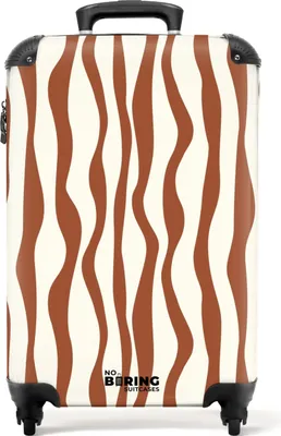 Produktbild von NoBoringSuitcases.com Hartschalen Handgepäck Koffer 55x35x20 cm, 36L, Abstrakte Drucke für Frauen: Braun mit weißen Wellenlinien, Reisekoffer mit 4 Rollen
