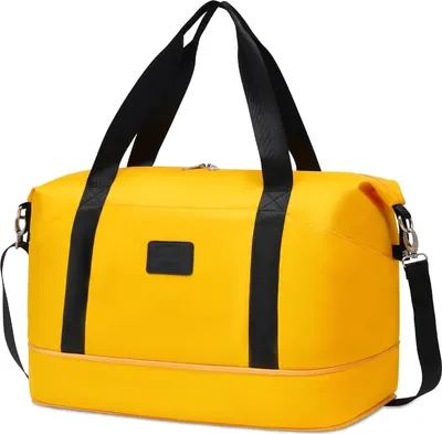 Produktbild von Cabinetas, große Reisetasche, Sporttasche 40 x 25 x 20 cm, Ryanair Unterseat, Handgepäck, Übernachtungswochenende, Handgepäck für Damen, wasserdichte Handtasche für Sport und Reisen, gelb/schwarz, Travel Duffel