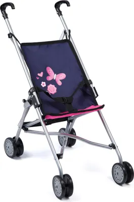 Image de Bayer Design 30113AA - Poussette pour poupées, pliable/pliante, roues doubles, bleu/rose papillon