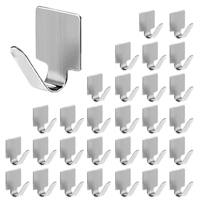 Produktbild von 30 Stück Haken Selbstklebend, Edelstahl Wandhaken Ohne Bohren, Klebehaken Badezimmer Silber, Handtuchhaken zum Kleben für Küche, Schlafzimmer, Flur