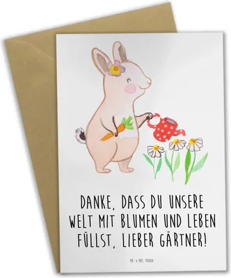 Produktbild von Mr. & Mrs. Panda Glückwunschkarte Gärtner Dankeschön - Weiß - Geschenk, danke lieber, weihnachtskarten, Garten, osterkarte, Grußkarten, einladungskarten, Dankbarkeit