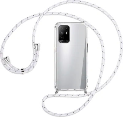 Produktbild von Handykette Backcover-Schutzhülle mit Band (Metall silberfarben) für Oppo A94 5G / F19 Pro+ 5G - weiß/grau