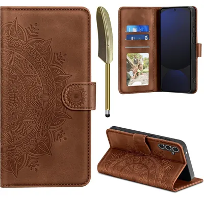 Obrázok produktu pre Obal na telefón typu "flip wallet" pre Samsung Galaxy S24 FE, vyrobený zPolyuretánkože, tmorožovej farby