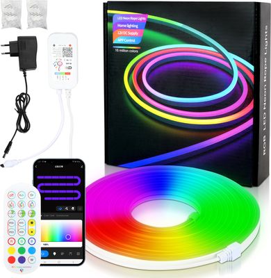 Jopassy NEON LED Streifen Dimmbar 5M, RGBIC Neon LED Strip, App Steuerung und Fernbedienung Timer Musik Sync, mit Alexa und Google Assistant Innen Außen Deko