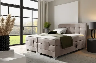 Produktbild von Boxspringbett Elektrisch Bett FRANCO 200x200cm in Stoff Fresh Macchiato