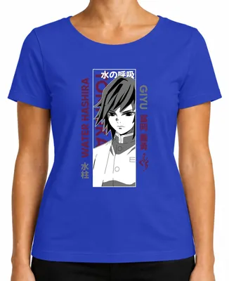 Imagen del producto de Camiseta para mujer, estilo anime, con el personaje Giyu Tomioka de "Demon Slayer", diseño "Pilar del Agua", manga, color azul, talla XL