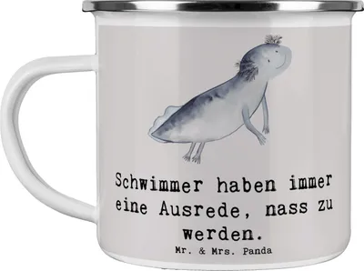Produktbild von Mr. & Mrs. Panda Pott Schwimmen Ausrede - Grau Pastell - Geschenk, Campingtasse, Chlorgeruch, Emaille Tasse, becher, Sportler, Geschenke, Wasser, Teetasse, Teamsport