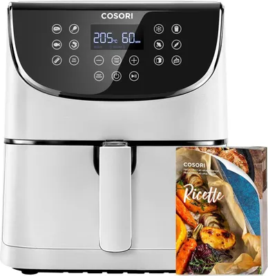 Heißluftfritteuse 5,5L XXL Weiß mit Digitalem LED-Touchscreen, 13 Programmen, Vorheizen & Warmhalten, 100 Rezepte, Öl-frei, 1700W, CP158-AF