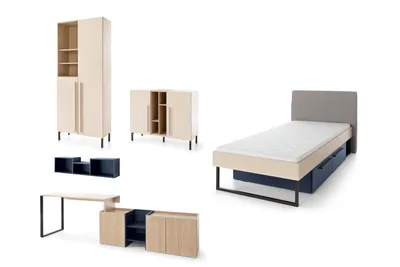 Produktbild von JUGENDZIMMER-SET SORENTO A 5-teilig in Sandbeige/Geölte Eiche/Royalblau