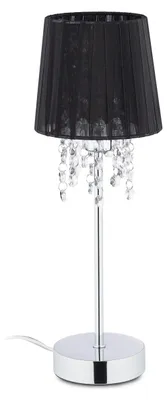 Immagine prodotto di Lampada da tavolo Relaxdays in cristallo, paralume in organza, base rotonda, lampada da comodino, HxP 41x14,5 cm, nero/argento