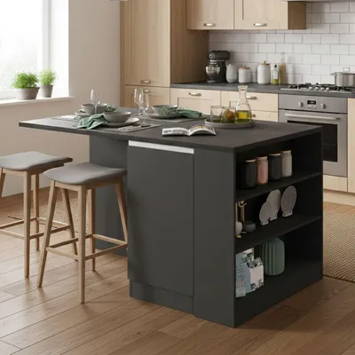 Immagine prodotto di Dmora Isola da Cucina Abern 90x160x90h cm Nero Antracite, Modulabile 7 Vani  Italy