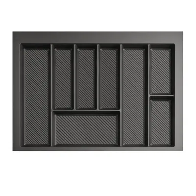 Produktbild von Besteckkasten für 70 cm Schublade Graphit Matt – Zuschneidbar (B: 59-65 cm x T: 42-49 cm) – Besteckeinsatz Anthrazit – 8 Fächer