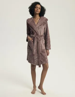 Produktbild von Damen Bademantel Henderson dunkelrot modern mit Kapuze XL/XXL