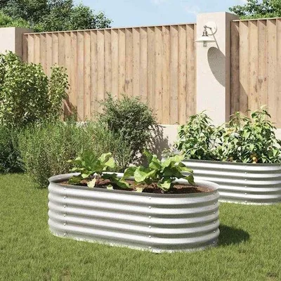 Productafbeelding van Verhoogd Bloembed - Plantenbak Tuin - Groenten Kweken - Verzinkt Staal - 160 x 80 x 44 cm - Zilver