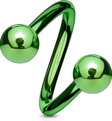 Produktbild von viva-adorno Lippenpiercing Chirurgenstahl Labret Spirale Twister Doppelkugel verschiedene Farben und Größen Z400,grün 1,2x10x4mm