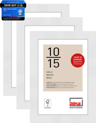 Produktbild von DEHA Design 3er SET Holz Portraitrahmen, Bilderrahmen Fontana, 10x15 cm, Weiß