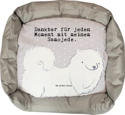 Produktbild von Mr. & Mrs. Panda Hundekörbchen Samojede Moment - Grau Pastell - Geschenk, Welpen, Valentinstag, Samojedenspitz, Muttertag, Vatertag, Ostern, Samojedenhund, Hund