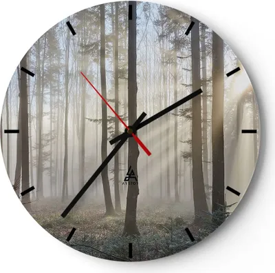 Produktbild von Wanduhr - Rund - Glasuhr - Wald Baum Natur - 40x40cm - Schleichendes Uhrwerk - Lautlos - zum Aufhängen bereit - Dekoration Modern - Wanddekoration aus Glas - C3AR40x40-3749
