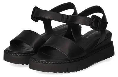 Image de Tamaris. Sandales compensées pour femmes, couleur noire, en cuir lisse, taille 36