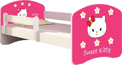 Produktbild von ACMA Jugendbett Kinderbett Junior-Bett Komplett-Set mit Matratze Lattenrost und Rausfallschutz Weiß 16 Sweet Kitty 2 180x80