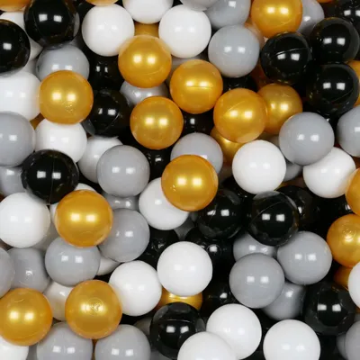 Produktbild von Bälle für Bällebad 7cm 500 Stück – weiß, grau, schwarz, gold